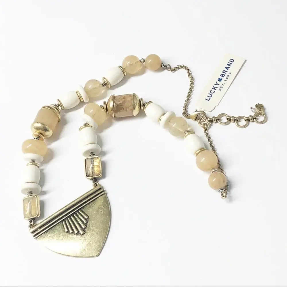 NEW Lucky Brand Chunky Neutral Bead & Brass Necklace